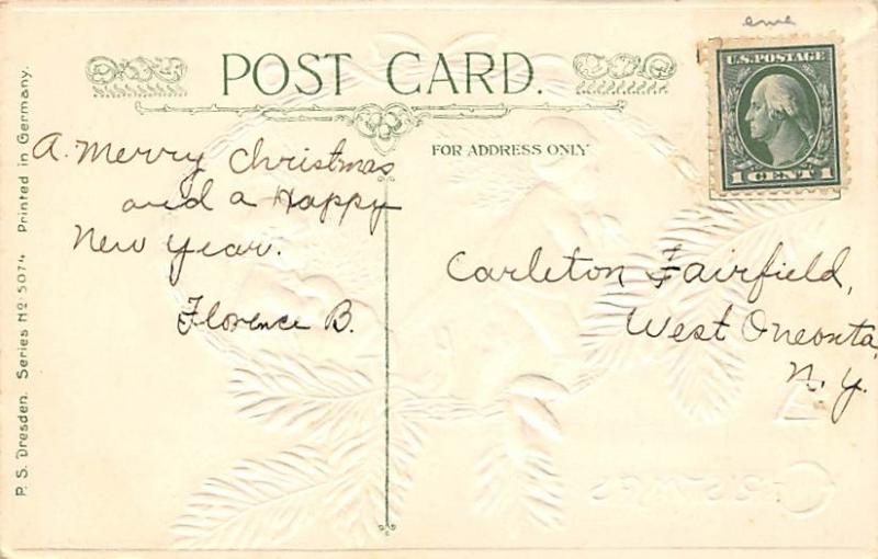 Children on Sled Christmas Writing on Back 