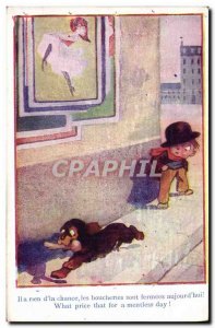 Old Postcard Fantasy Illustrator Child Dog