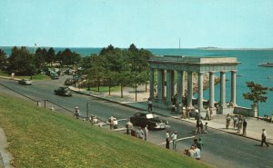 Vintage Postcard Looking Down on Plymouth Bay Portico Over Park Massachusetts MA