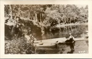 RPPC Scene on River or Waterway Small Canoe Style Boats Real Photo Postcard V10