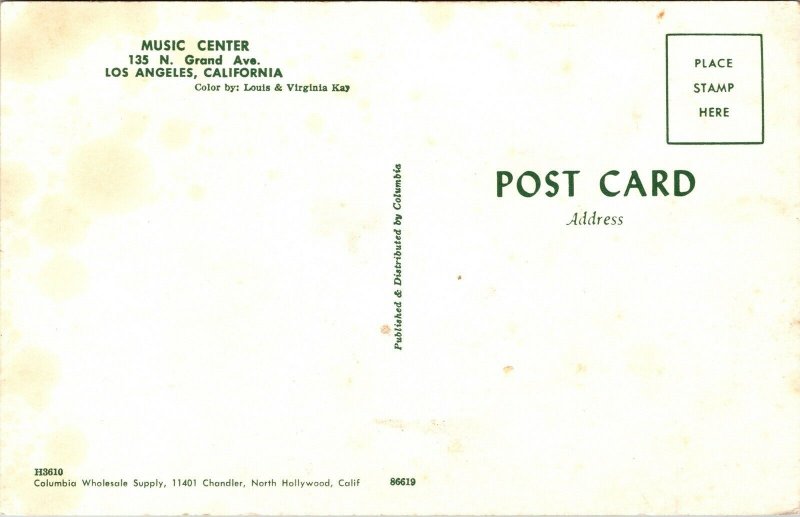 Music Center 135 N Grand Ave Los Angeles California CA Postcard VTG UNP Columbia 