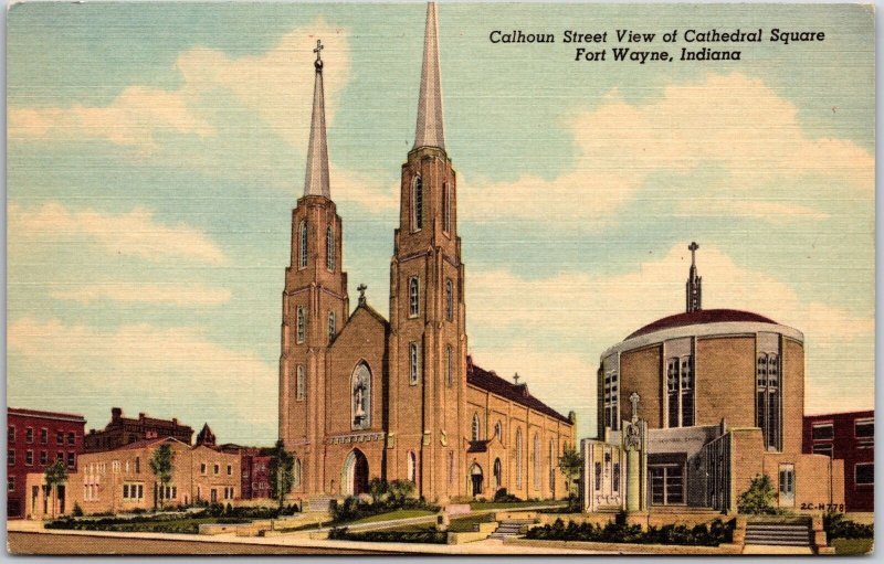 Calhoun Street View Cathedral Square Fort Wayne Indiana IN Grounds Postcard