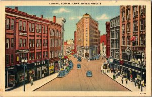 View of Central Square, Lynn MA c1939 Linen Vintage Postcard D53