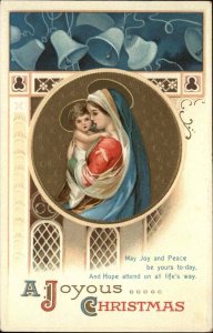 Christmas Int'l Art Mary with Baby Jesus Bells Border c1910 Vintage Postcard