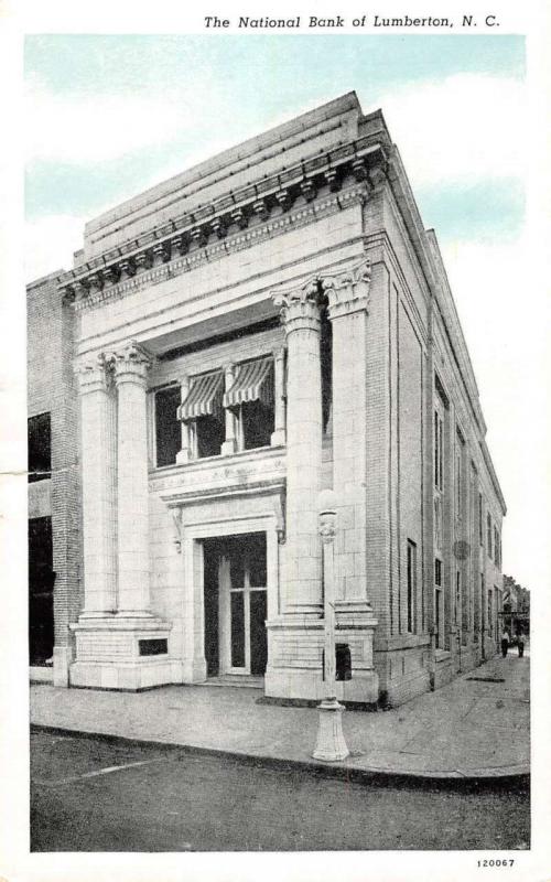 Lumberton North Carolina Nationa Bank Street View Antique Postcard K94373