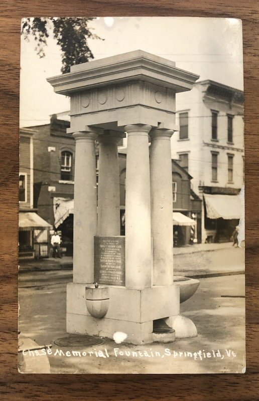 Real Photo Postcard Chase Memorial Fountain Springfield  VT RPPC VINTAGE