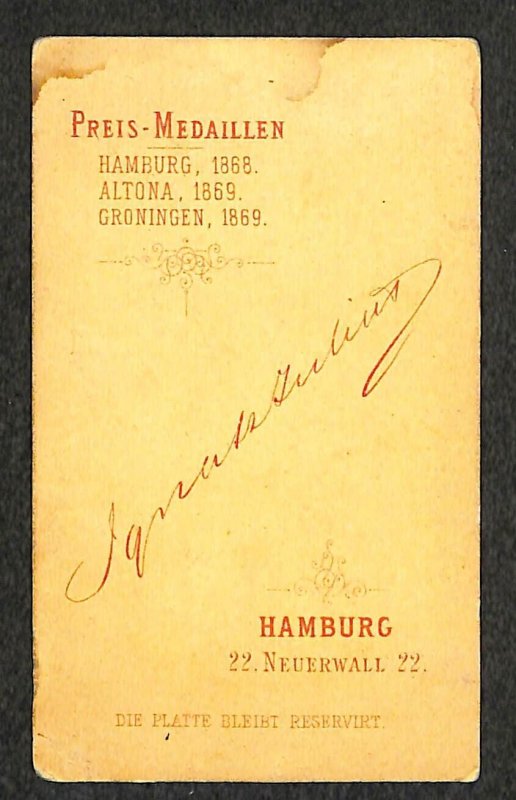 J. Julius, Hamburg Germany 2.5 x 4 Photograph