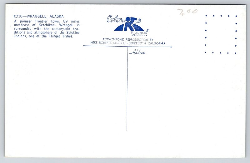 Wrangell Alaska~Frontier Town St View~Stickine Indians~Totem Pole~1950s Postcard