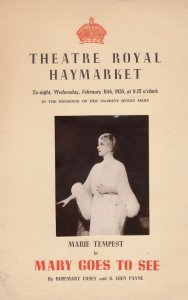 Marie Tempest Mary Goes To See Haymarket London Antique Theatre Programme