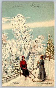 Sweden Skier Skiing  Otoo Valstad  Winter Snow   Postcard