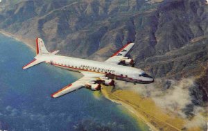 American Airlines DC-7 Flagship Plane in Flight 1950s postcard