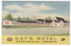 Day's Motel US 60  Lexington Kentucky linen postcard