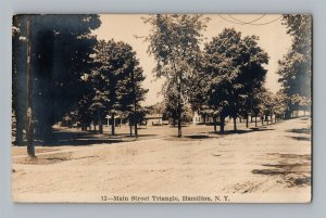 Postcard NY Hamilton New York Main Street Triangle Real Photo RPPC N27