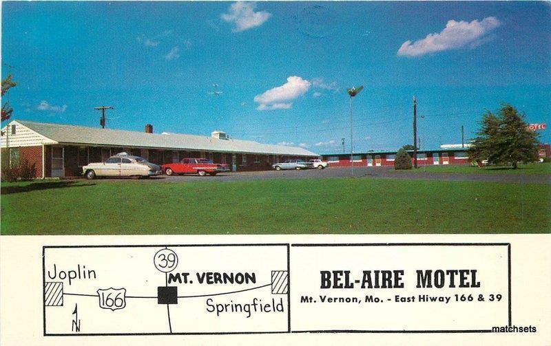 1960s Bel Aire Motel Mt Vernon Missouri Aurora postcard 5885