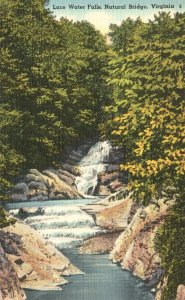 Vintage Postcard 1930's Lace Water Falls Natural Bridge Trail Glen Virginia VA