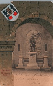 Vintage Postcard Lausanne Monument Davel Historic Hero Bronze Statue Switzerland