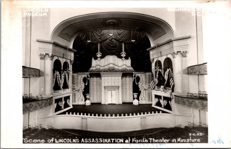 RPPC Scene of Lincoln's Assassination Fords Theater in Miniature Washington DC