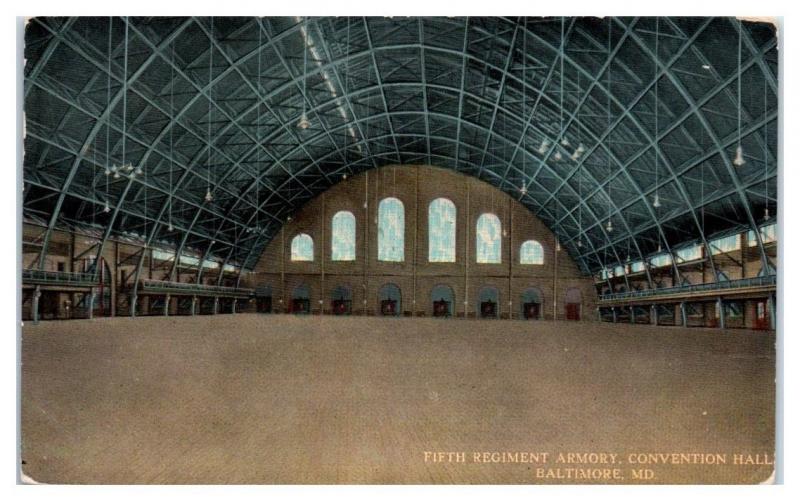 1912 Fifth Regiment Armory Interior, Convention Hall, Baltimore, MD Postcard