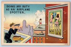 Humor Man Peeping Tom On Window Doing My Duty As An Airplane Spotter Postcard
