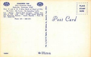 NASHVILLE  & COLUMBIA TN MOTELS~CONGRESS INN & POLK MOTEL-LT OF 2 1960s POSTCARD