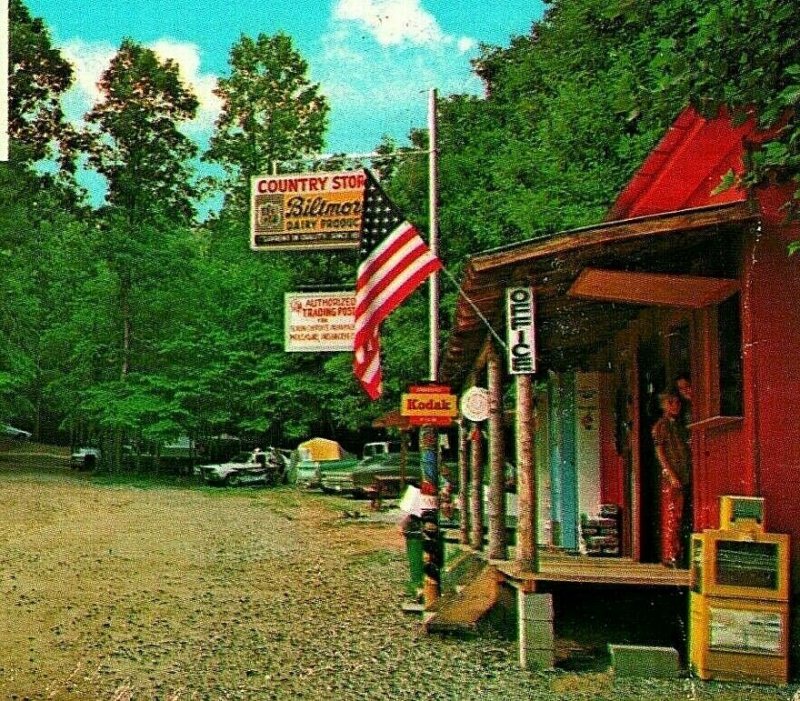 Cherokee Nord Caroline Nc Enflammé Flèche Campground Unp Vtg Chrome Postale