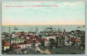 Charleston South Carolina~Harbor & City Birdseye View over Rooftops~Ships~c1910