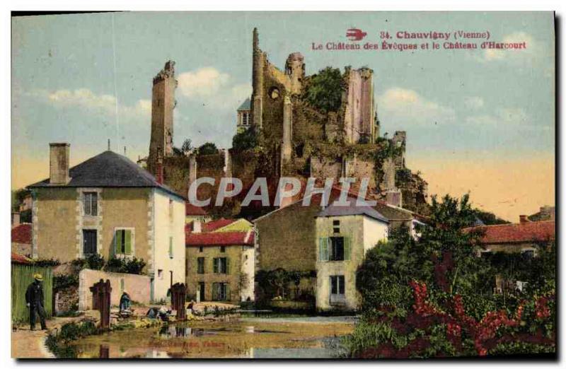 Old Postcard Chauvigny Le Chateau des Evequea and Chateau d'Harcourt