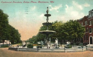 Vintage Postcard 1910's Centennial Fountain Eutaw Place Baltimore Maryland MD