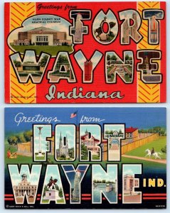 2 Postcards FORT WAYNE, Indiana IN ~ Large Letter Linen 1940s Curteich