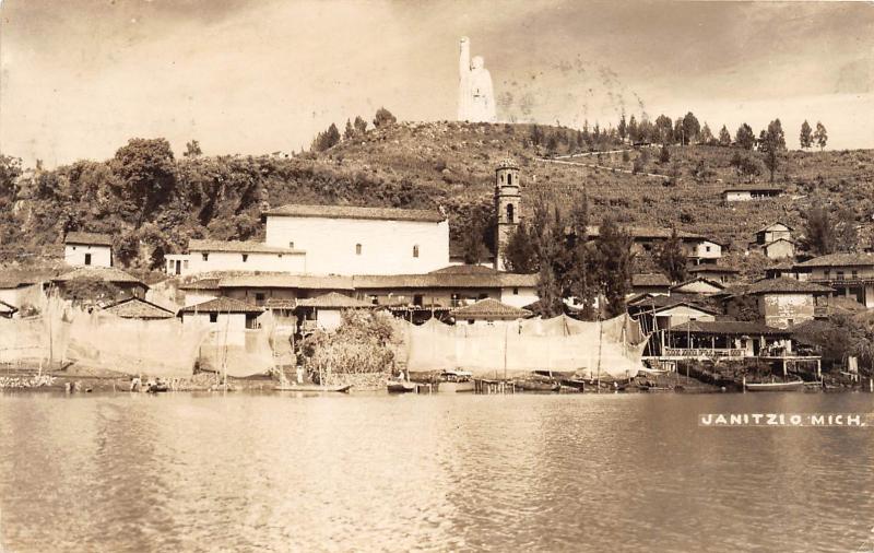 E27/ Janitzio Mexico Real Photo RPPC Postcard 1947 Shoreline Monument Homes