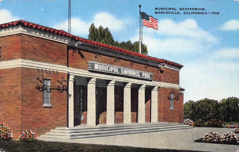 Municipal Swimming Pool, Marysville, California, Early Postcard, Unused