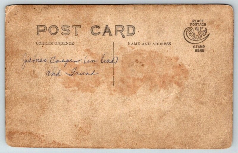 RPPC Real Photo Postcard - 2 Men Riding Donkeys - c1910