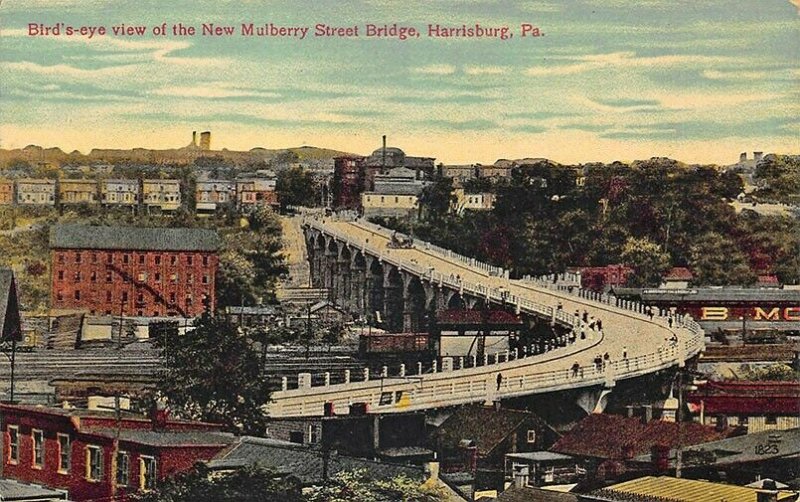 Harrisburg PA Birds-eye View New Mulberry Street Bridge Postcard