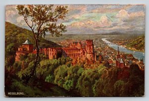 Heidelberg Castle Germany Antique Postcard Karl Kustner Art View