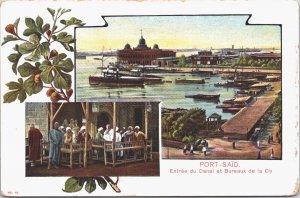 Egypt Port Said Canal Entrance and Company Offices Vintage Litho Postcard 09.24