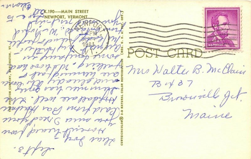 Newport Vermont 1963 Postcard Main Street Cars Montgomery Ward Department Store