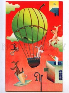 199483 RUSSIA stork balloon by Medzhibovsky old postcard