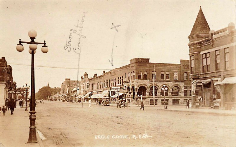 Eagle Grove IA Street View Popcorn Wagon Storefront Real Photo Postcard