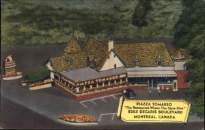 Montreal PIAZZA TOMASSO Restaurant Roadside Linen Postcard