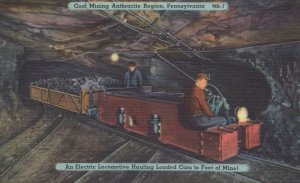 Postcard Coal Mining Anthracite Region Pennsylvania Locomotive Loaded Cars Mine