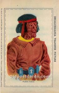 Pueblo Indian Dancer in Full Regalia Decalcomania Transfer Picture Indian Unu...