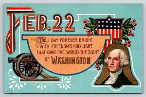 George Washington Birthday Postcard Feb 22 Patriotic Liberty Bell Cannon