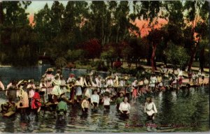 Playing in the Lake, Eastlake Park, Los Angeles CA Vintage Postcard I49