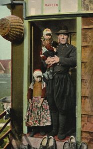 Vintage Postcard 1910s Marken Happy Family Hometown Living Father & Kids Holland