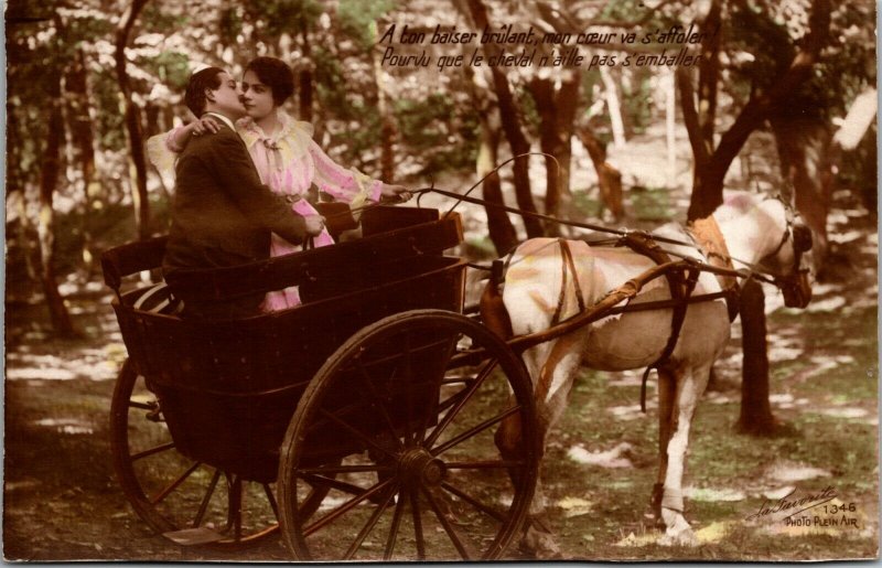 Real Photo Postcard COLOR RPPC - VINTAGE - Wagon - ROMANTIC - FRANCE - FRENCH
