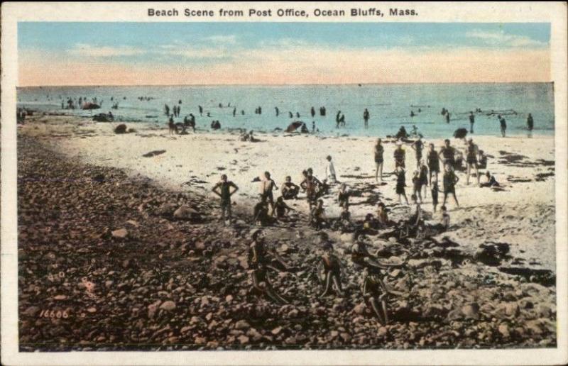 Ocean Bluffs MA Beach From Post Office c1920 Postcard