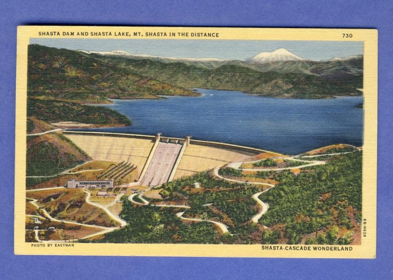 Nice Shasta Dam,Lake & Mount Shasta Postcard, California/CA