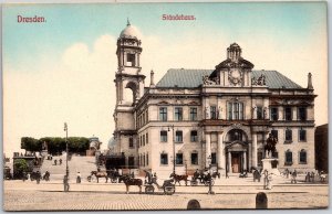 Stonehaus Dresden Germany Horse Carriage Front Building Postcard