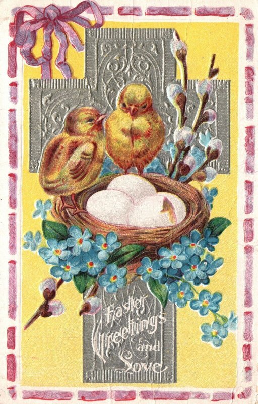 Vintage Postcard 1919 Easter Greetings And Love Egg Hunt Holiday Special Wishes