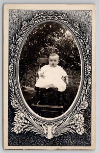 RPPC Adorable In Highchair Art Nouveau Masked Border Photo Postcard U23